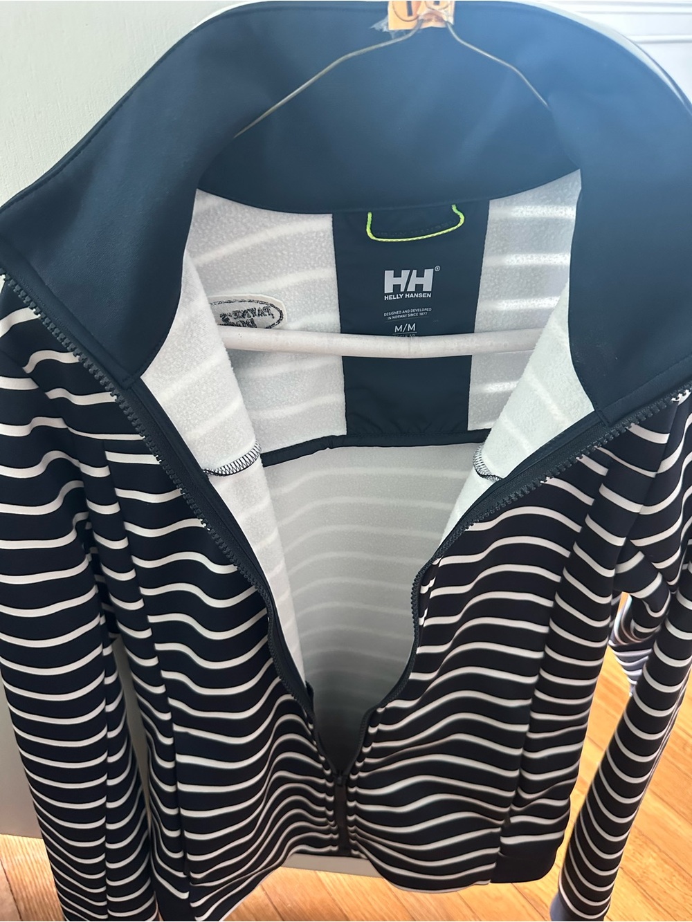 Helly Hansen Black & White Striped Hooded Zip Jacket with Payne’s Dock logo